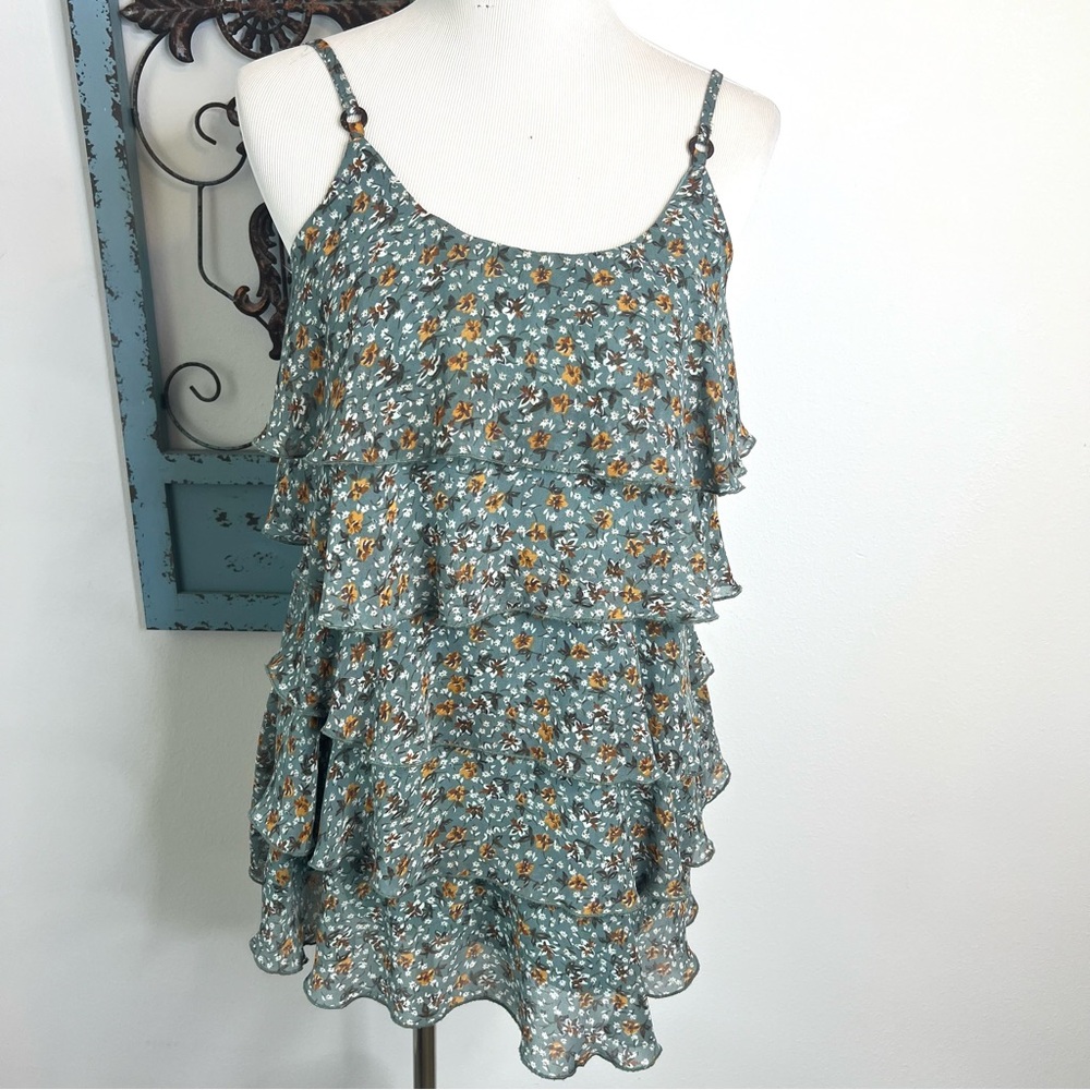 Blue Bird Tiered Blue Floral Print Camisole Top